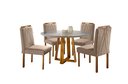 Ver imagem 2 de Conjunto Sala de Jantar 4 Lugares Natalle Mesa Redonda e Cadeiras Madeira Maciça Veludo Bege