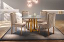 Ver imagem 1 de Conjunto Sala de Jantar 4 Lugares Natalle Mesa Redonda e Cadeiras Madeira Maciça Veludo Bege