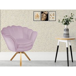 Poltrona Decorativa Pétala Base Giratória Madeira Suede Rosê Ms Decor - 4