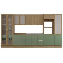 Armário de Cozinha Modulada Completa 08 Peças 4,00m Botanic Kappesberg - Nogueira/verde Oliva - 2