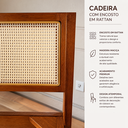 Ver mais imagens de Banqueta Estofada Madeira pra Bancada e Encosto Fibra Rattan: Imbuia com Linho Cinza