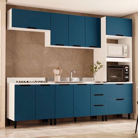 Cozinha Completa Meena 10 Portas 4 Gavetas 40250055 Branco/azul - Politorno