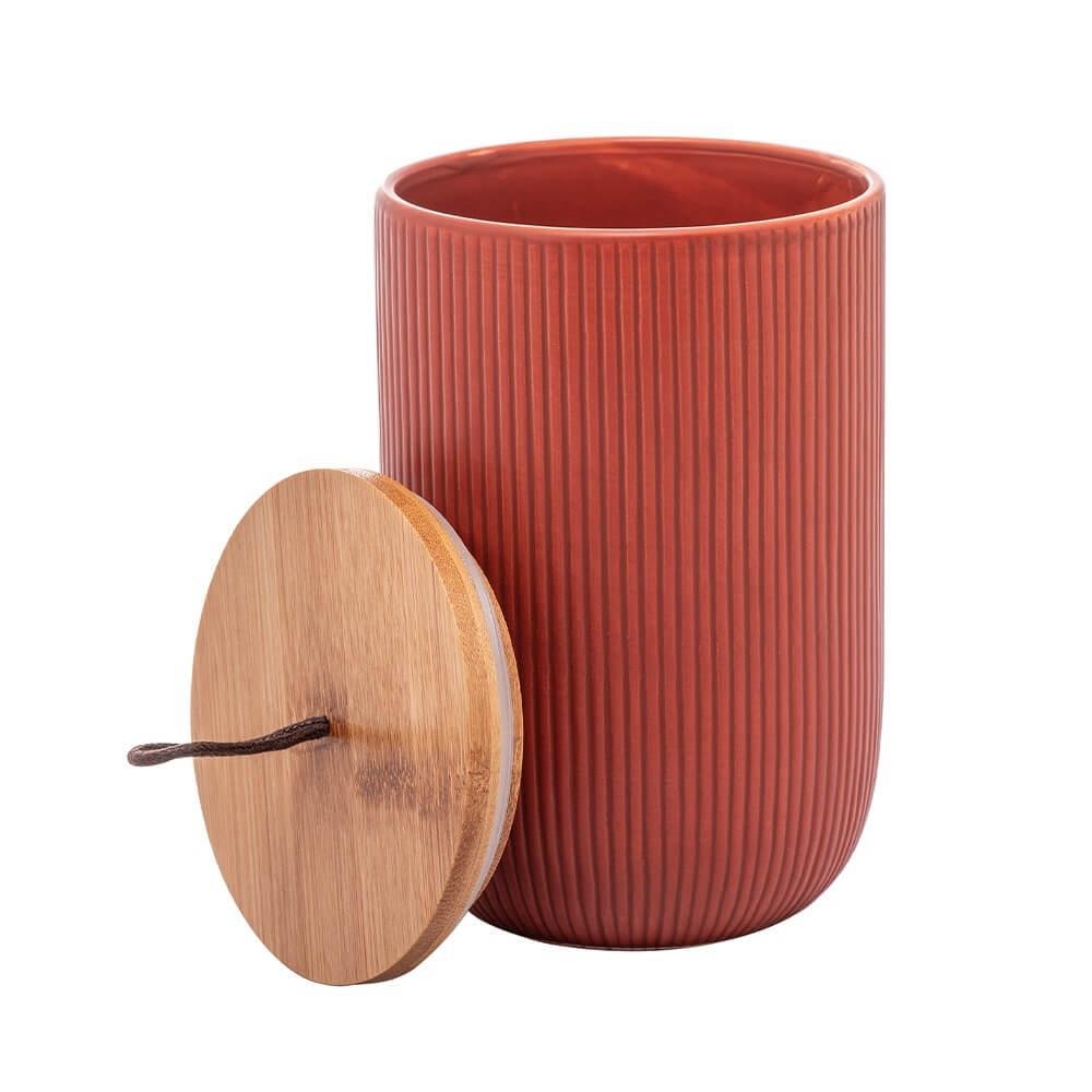 Pote de Cerâmica Hermético com Tampa de Bambu Terracota 15cm - Lyor - 3