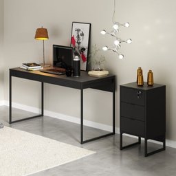 Conjunto Home Office 2 Peças com Mesa para Escritório 1 Gaveta e Gaveteiro 3 Gavetas Tecno Mobili - 1