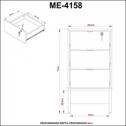 Conjunto Home Office 2 Peças com Mesa para Escritório 1 Gaveta e Gaveteiro 3 Gavetas Tecno Mobili - 11