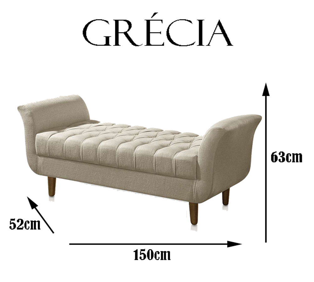 Recamier Calçadeira 02 Lugares 150cm Capitonê Grecia Corano Bege - Dl Decor - 2