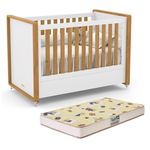 Berço Americano Tutto New Branco Soft/Freijó e Colchão Supreme - Matic Móveis