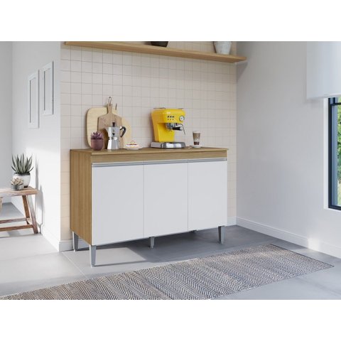 Balcão de Cozinha C/ Tampo Manu 120cm Cor Amêndoa/branco - Ajl Móveis