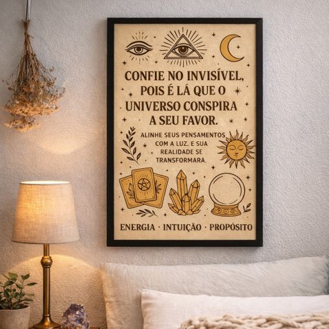 Quadro Lei da Atração Energia Universo 24x18cm Mold Preta Vidro