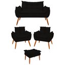 Ver imagem 1 de Kit 02 Poltronas + Sofá 2 Lugares com Puff Opala Balaqui Cor:preto