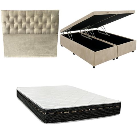 Cama Box Baú Bipartida Blindada + Colchão Eagle Molas Bonnel 22cm | Kit Completo com Cabeceira Boton