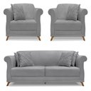 Ver imagem 1 de Kit 2 Poltronas e Sofá Living 2 Lugares 1,80m Vênus Linho Grafite Pés Castanho - Pallazio