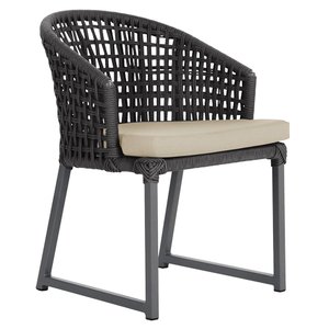 1 Cadeira Noronha Aluminio Micro Pintura Grafite, Tr. Telinha Corda Nautica Preta, Estofado - Bege