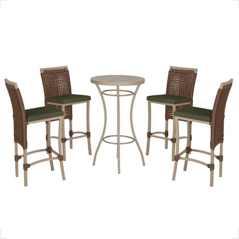 Mesa Bistro e 4 Banquetas Roma Fendi Corda Náutica 13 Trama Original
