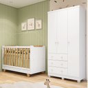 Ver imagem 1 de Quarto de Bebê com Guarda-Roupa 3 Portas e Berço 4 em 1 Minicama 100% MDF Mike Espresso Móveis Branc