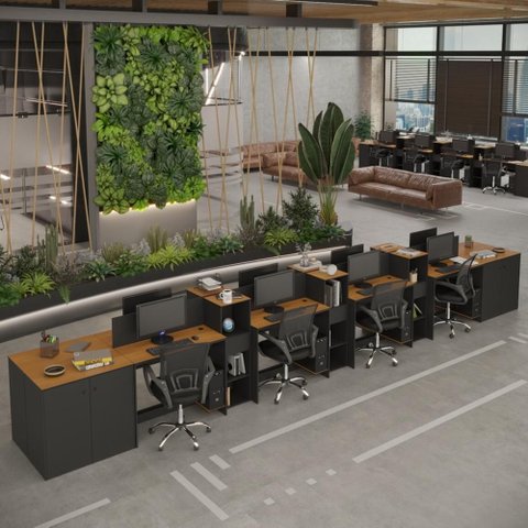 Estação de Trabalho 8 Lugares Noruega Office 8 Mesas 6 Armários 4 Aparadores - Via Nossa - Preto