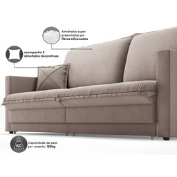 Sofá Tango 1,80m sem Caixa, Retrátil e Reclinável Velosuede Bege - Netsofás - 6 Sofá Tango 1,80m sem Caixa, Retrátil e Reclinável Velosuede Bege - Netsofás - 6