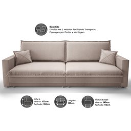 Sofá Tango 1,80m sem Caixa, Retrátil e Reclinável Velosuede Bege - Netsofás - 3 Sofá Tango 1,80m sem Caixa, Retrátil e Reclinável Velosuede Bege - Netsofás - 3