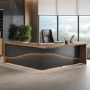 Ver imagem 1 de Mesa Diretor em L com LED 4 Gavetas 2 Portas Tamburato Supreme Marrom/Nogal/Preto Artany