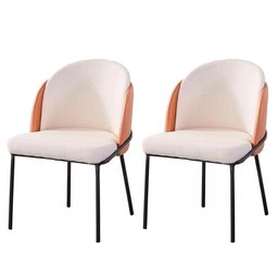 Kit 2 Cadeiras Nevada Denali Fratini Assento Tecido Nude Encosto Pu Caramelo Base Aço Carbono - 1