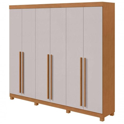 Guarda-roupas Casal Bertha 6 Portas 6 Gavetas sem Espelho com Pés Amendoa Clean Off White