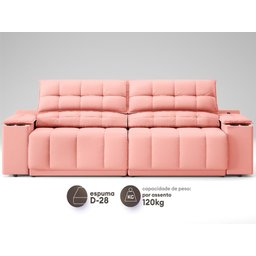 Sofá com Porta Copos e Carregador USB Retrátil e Reclinável Samurai 2,00m Velosuede Rose - - 4