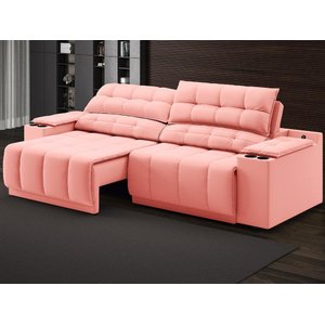 Sofá com Porta Copos e Carregador USB Retrátil e Reclinável Samurai 2,00m Velosuede Rose -