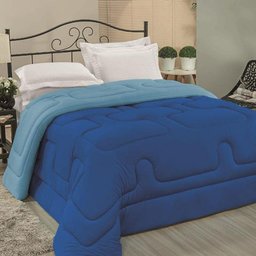 Edredom Cobertor Foster Solteiro Malha 100% Algodão Fio Penteado Pesado Grosso - Azul - 1