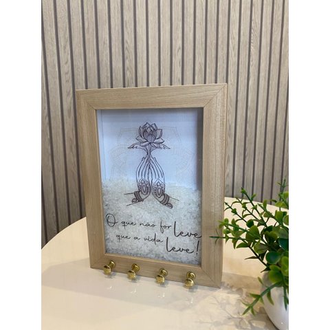 Quadro Porta-Chave Sal Grosso Proteção Flor de Lótus 15x20 Frase Cozinha