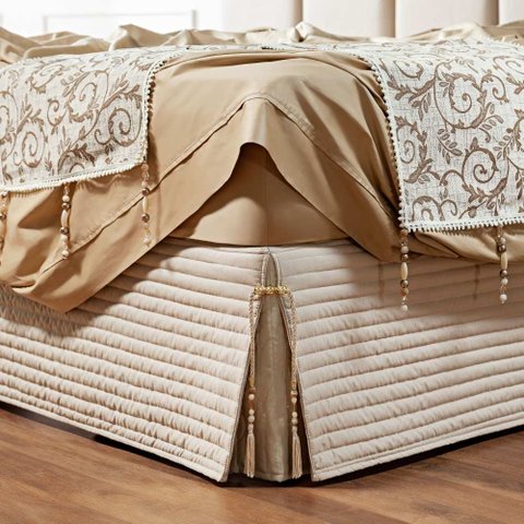 Saia para Cama Box Casal Padrão Dual 1 Peça - Bege Decorativa