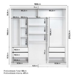 Guarda-Roupa Casal 3 Portas de Correr Muriqui Maxx CabeCasa MadeiraOriginals - 11