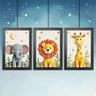 Kit 3 Quadros 20x30 Infantil Safari Savana 3d Moldura Preta - 2