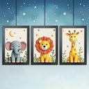 Ver imagem 2 de Kit 3 Quadros 20x30 Infantil Safari Savana 3d Moldura Preta