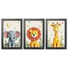 Kit 3 Quadros 20x30 Infantil Safari Savana 3d Moldura Preta - 1