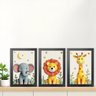 Kit 3 Quadros 20x30 Infantil Safari Savana 3d Moldura Preta - 3