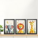 Ver imagem 3 de Kit 3 Quadros 20x30 Infantil Safari Savana 3d Moldura Preta