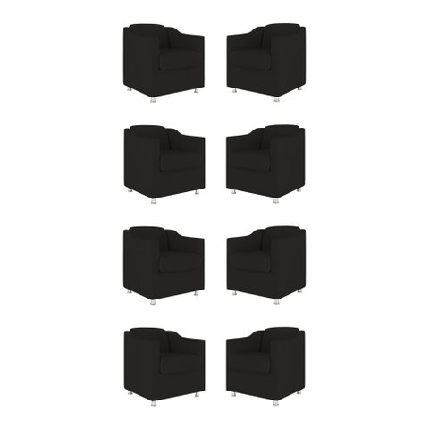 Kit 8 Poltronas Tilla Decorativas Consultório Sala Tecido Suede Cor:Preto
