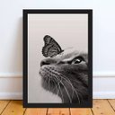 Ver imagem 2 de Quadro Decorativo Gato Com Borboleta 24x18cm - com vidro:Madeira branca