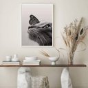Ver imagem 3 de Quadro Decorativo Gato Com Borboleta 24x18cm - com vidro:Madeira branca