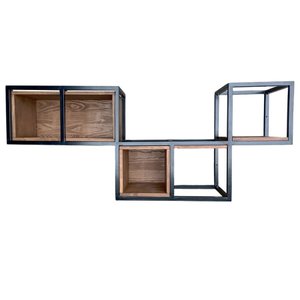 Nicho de Parede de Madeira e Ferro - Decoração Industrial - Cores Preto e Imbuia