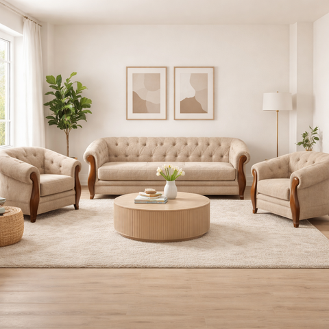 Conjunto Adhara Sofá 2 Lugares e 2 Poltronas em Linho Bege - Larbelle