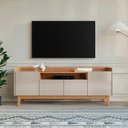 Ver mais imagens de Rack para TV até 60 Polegadas MDF 158cm Pés em Madeira Maciça 4 Portas 1 Nicho Adria Versátile Bege