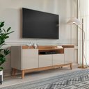 Ver imagem 1 de Rack para TV até 60 Polegadas MDF 158cm Pés em Madeira Maciça 4 Portas 1 Nicho Adria Versátile Bege