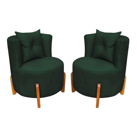 Kit 2 Poltronas Orgânica Curva Luna Veludo Verde - Montanaris Decor