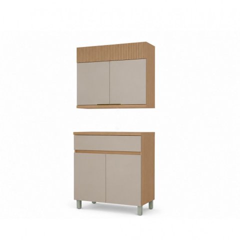 Armário de Cozinha Realeza 80cm Aéreo com Balcão Carvalho/Greige Nesher