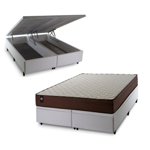 Conjunto Box Baú Queen Atlanta Branco 158x198x69 Espuma D45