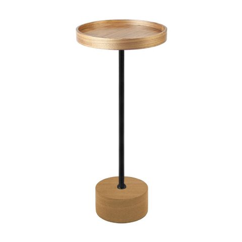Mesa de Apoio Etoni Alta Tampo Louro Freijo com Haste em Aço Cor Preta 62 Cm - 66793