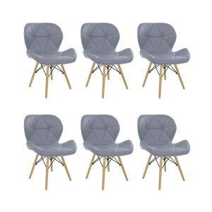 Kit 6 Cadeiras Estofada Eiffel Slim Wood Pés de Madeira Cinza