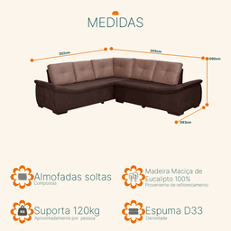 Sofá de Canto 4 Lugares Suede New Alphaville Castor | Café - Sofá Casa - 5