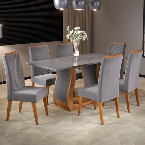 Mesa de Jantar 6 Lugares Corsa Mel/cinza/grafite - Viero Móveis